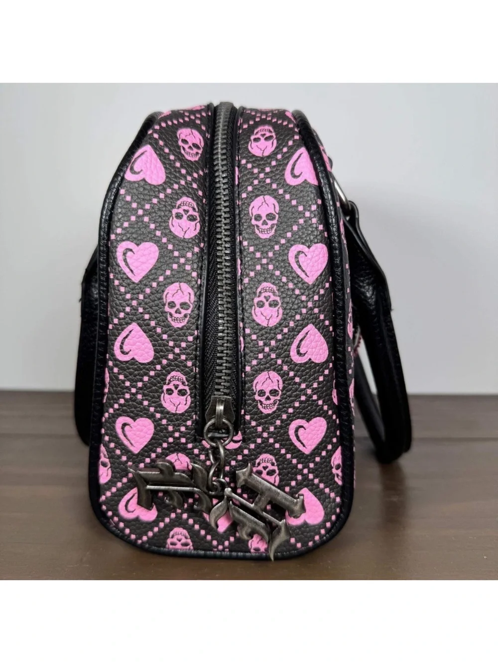 Ed Hardy Black and Pink Rhinestone Skull Satchel
